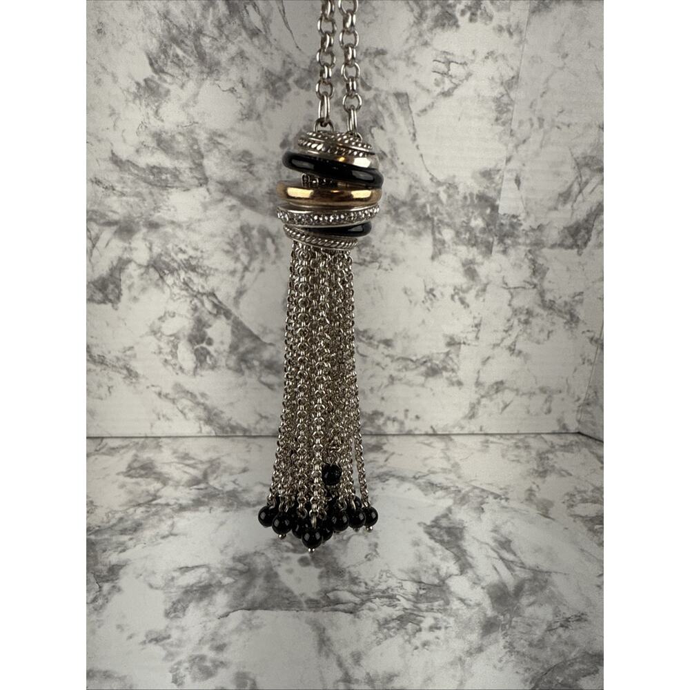 Brighton Neptune's Rings Long Fringe Tassel Necklace Silver Gold Black 36" Chain - Picture 6 of 6